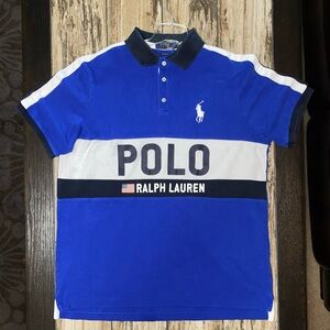 Polo Ralph Lauren Shirt Mens xL Blue Pique Polo Spellout Big Pony